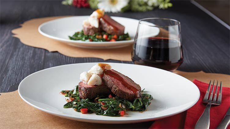 Beef Petite Tender with Crab Topping and Jack Daniels Sauce