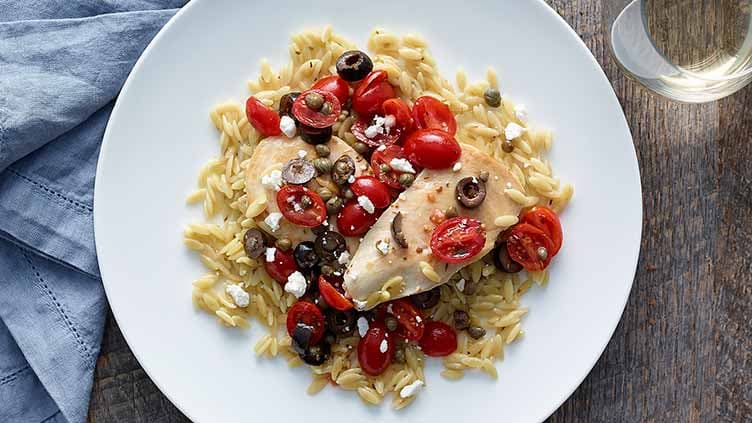 Chicken Orzo with Mediterranean Tomatoes