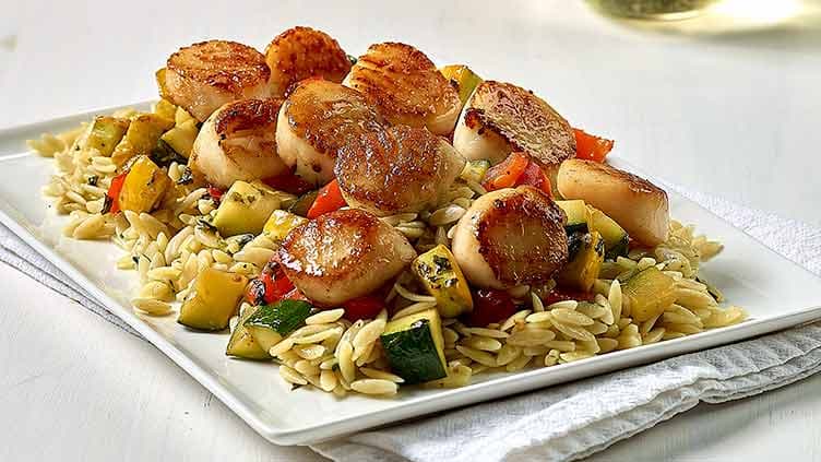 Seared Scallops with Summer Pesto Vegetables